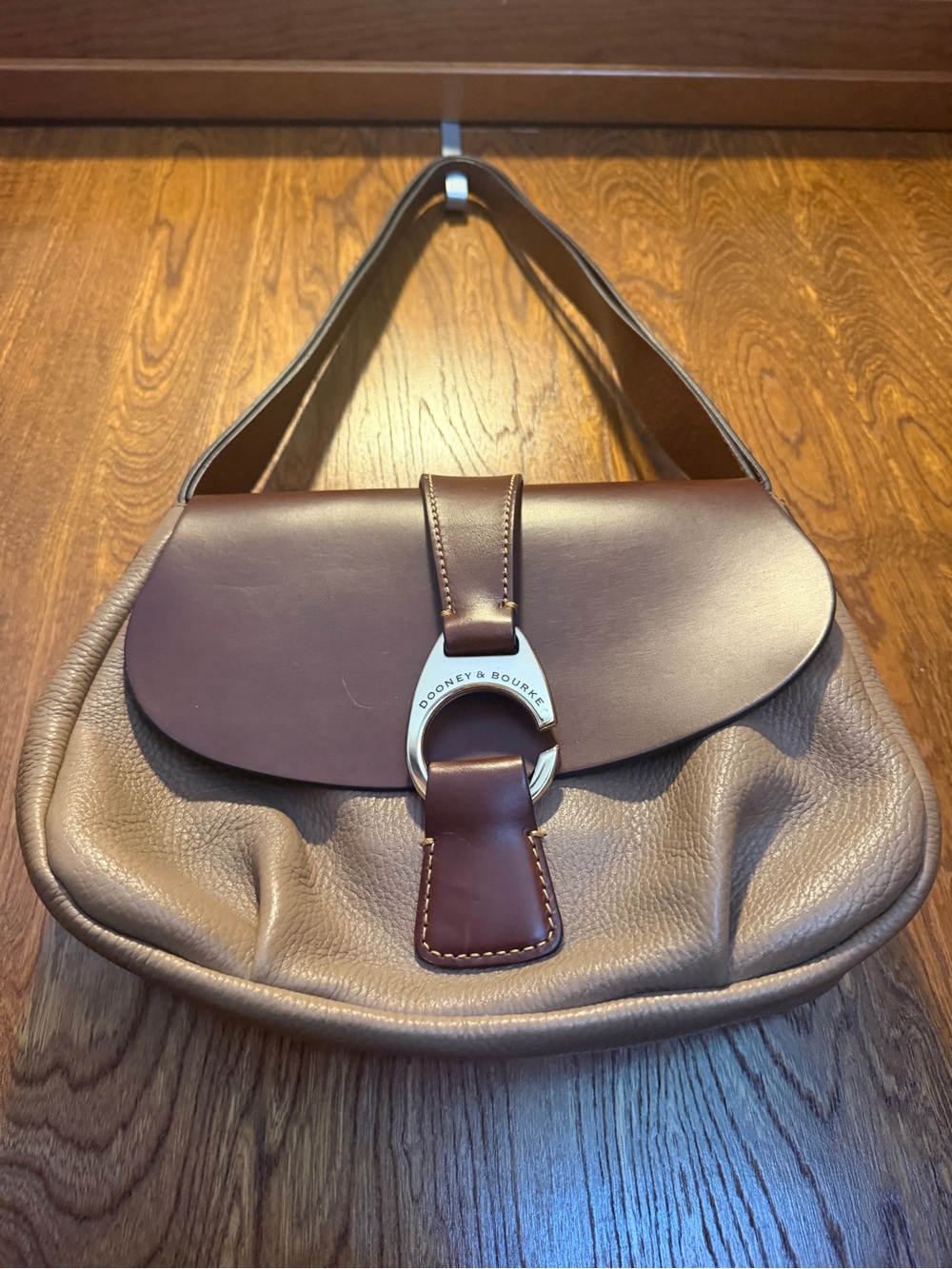 Dooney & Bourke Brown and Taupe Two-Tone Leather Shoulder Bag